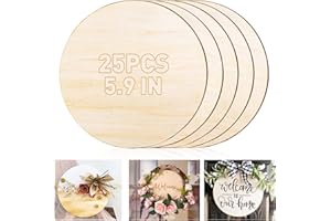 QUOTRE 25 Pezzi Dischi Legno Cerchio, 15CM Decorazioni Legno Grezzo Rotondi, 2mm Dischi Rotondi in Legno, Segno del Cerchio di Legno per Fai-Da-Te, Artigianato, Ornamenti e Sottobicchieri