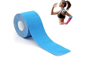 QILUCKY Taśma kinezjologiczna, 5 m, taśma kinezjologiczna, taśma kinezjologiczna, wodoodporna, do uprawiania sportu, na kolana, ramiona i łokcie, ujędrniająca mięśnie (niebieska/3,8 cm × 5 m)