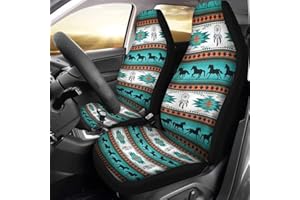 ‎CHAQLIN chaqlin Native Aztec Front Autositzbezüge 2er-Set, Universal Fit für Fahrzeuglimousine und Jeep, Horse Dreamcatcher Pattern Car Interior Protector