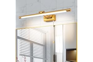 TYhogar LED Applique Parete Lampada 60cm 12W Illuminazione Specchio da Bagno IP44 3000K Ottone Braccio dritto Regolabile Portalampada Luce Dell'immagine Luci Lettura Comodino Con Tirare l'interruttore