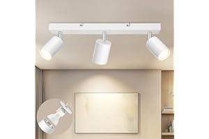 Dehobo Lampara Focos Techo con 3 Focos Giratorios, Lámpara de Pared Interior LED Blanco Ajustables GU10, Foco de Pared Aluminio para Iluminación para Dormitorio Pasillo Cocina, Sin Bombilla