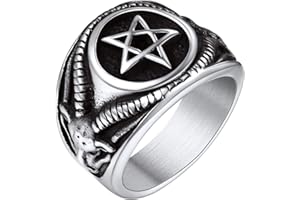 Bandmax Baphomet Rings for Men Women Satanic Goat Head Rings Stainless Steel Devil Ring Vintage Retro Biker Rings Evil Gothic Jewelry