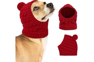CITÉTOILE Weihnachtsmütze für Hunde – Klassische Strickmütze mit Zopfmuster und Bommel, Warme Santa Hundemütze für Kleine Hunde und Katzen, Rot, S