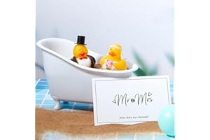 THREAN 2 Pcs Bride and Groom Rubber Novelty Mini Ducks with Decorative Bathtub Greeting Card and Decorative Hat for Wedding Party Favors Cake Toppers Birthdays Baby Showers