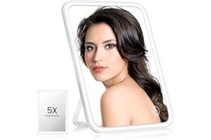 ‎BENMA BENMA Kosmetikspiegel mit Touchscreen dimmbaren LED Licht & 5x Klein Vergrößerungsspiegel, 3 wählbaren Farbeinstellungen Beleuchtete Schminkspiegel, USB-wiederaufladbar tragbare Wand Make Up Leuchte