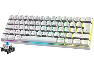 FELiCON RK-T60 Mini 60% Percent Gaming Mechanical Keyboard,Pro Compact 62 Keys UK Layout,18 RGB Illuminated LED Chroma Backlit, Detachable USB-C Wired Waterproof for PC Mac PS4 XBOX-White/Blue Switch