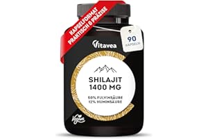 ‎VITAVEA Mumijo Shilajit Kapseln - Hochdosiert 1400mg pro Tagesdosis - Original aus dem Himalaya - 50% Fulvinsäure & 12% Huminsäure - 90 Kapseln - Vegan, Laborgeprüft, ohne unerwünschte Zusätze - Vitavea