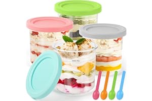 Apritsce Creami Pot Pour Ninja Creami, Lot De 4 Bacs à Crème Glacée Avec Couvercles e 4 Cuillères, Creamy Deluxe Pour Ninja Sorbetières NC299AM C300S Série, Passe Au Lave-Vaisselle