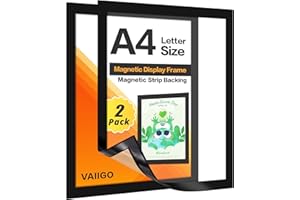VAIIGO A4 Magnetic Display Frame for Fridge, 2Pack Magnetic Sign Holder, Picture Display Frame Document Paper Holder for Fridge Whiteboards and Metal Surfaces, Black