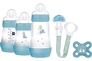 MAM Welcome To The World, Set Regalo con 3 Biberon Easy Start Anticolica, Ciuccio Start Nanò, Clip It! & Cover, con Custodia Portaciuccio, Verde
