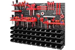 PAFEN Lagersystem Werkstattregal - 1152 mm x 780 mm - Wandregal mit 44 Stück Schwarz Stapelboxen und Werkzeughalter - Schüttenregal Wandplatten Extra Starke System