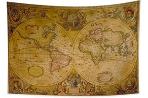 YONGFOTO Arazzo Mappa del Mondo Vintage mappa del tesoro Classica Antica del Vecchio Mondo da Parete Poster Ritratti Famosi Occidente Coperta Terra per Camera da Letto, 150x100cm