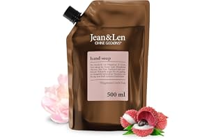 Jean & Len Hand & Body Wash Pingstros & Litchi, vegan, 500 ml | Rengör och vårdar huden vid tvätt, blommigt mild doft, flytande tvål i refillpack, utan parabener & silikoner