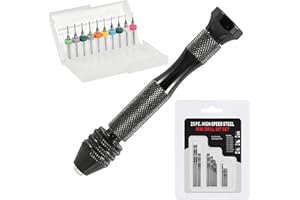 Mandouer 36pcs Hand Drill Set with Black Pin Vice, 0.5-3.0mm HSS Drill Bits and 0.1-1.0mm PCB Bits for Craft, Resin, Jewellery, and Electronic Drilling