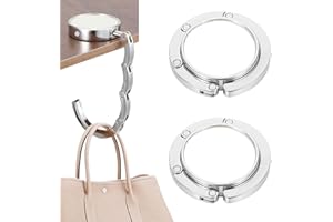 DEVENIRRICHE 2 soportes plegables antideslizantes para bolsos de mano, soporte para bolsos de mesa, ganchos para colgar hasta 15 kg, gancho de metal plateado