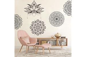 Runtoo Stickers Muraux Fleur Mandala Noir Autocollant Mural Lotus Zen Deco Stickers Salle de Bain Salon Cuisine Chambre Décoration