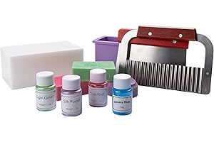Kalawen Kit de fabrication de sopa avec base de savon (1kg), moule en silicone, poudre de mica 4 couleurs, grattoir ondulé et droit en acier inoxydable pour la fabrication de savon fait à la main