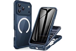 CENHUFO Magnética Antiespia Funda iPhone 17 Pro [Compatible con MagSafe] Integrado 9H Cristal Templado Protector Pantalla y Protector Cámara, 360 Grados Antigolpes Carcasa Capa Doble Cara Case -Azul