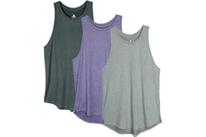 icyzone - Canotta da Allenamento Racerback Senza Maniche Spacco Laterale Traspirante da Donna, per Yoga, Corsa, Palestra,3 Pacco