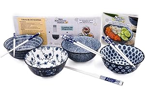 Mes poke bowls maison: Coffret avec 4 bols en céramiques, 4 paires de baguettes et 1 livre de 24 recettes
