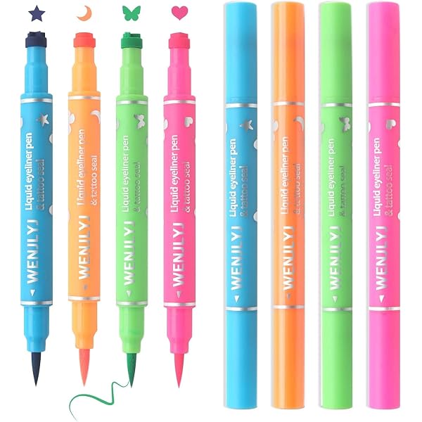 Flüssiger Eyeliner-Stempel-Set – 5 Stück, Mit Stern, Blume, Herz, Wasserfest, Doppelkopf