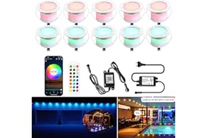 SUBOSI Lot de 10 Wifi RGB Spot Led Eclairage extérieur Spot Led Extérieur Encastrable Compatible avec Google Home Assistant/Alexa, téléphone intelligent Ø45mm IP67 Kit complet Spot terrasse exterieur