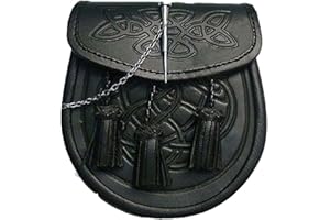 Sac en cuir pour kilt écossais avec motifs celtiques en relief Fermeture à bouton et chaîne Noir