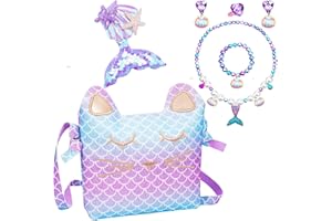 KXRTPX 7Pcs Mermaid Toys, Mermaid Bag Set for Girls, Pretend Play Accessories with Adjustable Strap, Birthday Party Gifts for 3-8 Year Old Girls
