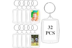 MEDILOE 32 Pcs Blank Photo Insert Keychains 5.5 x 4 cm Double Sided Photo Keyring Key Fobs Clear Key Rings Acrylic Keyring for DIY Crafts Gifts Creative Making Set