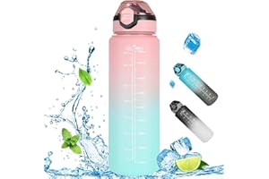 LKEVREG Trinkflasche 1L, Wasserflasche mit Strohhalm BPA-Frei Auslaufsicher Sportflasche mit Zeitmarkierung Sport Trinkflasche Kohlensäure Geeignet Für Sport, Fahrrad, Outdoor, Gym(Rosa Blau)
