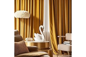 MYRU 1 Pair Nordic Velvet Curtains Eyelet Luxury Gold Curtains for Bedroom and Living Room(Golden Yellow,2 x 66x84 Inch,460GSM Velvet Fabric)