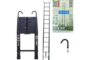 HUINI Échelle télescopique de 5 m - Multifonction - Avec crochet amovible - En aluminium - Antidérapante - Extensible - Robuste - Charge maximale : 150 kg - Noir