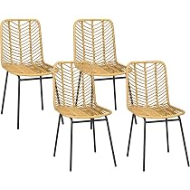 Lot de 4 chaises de salle à manger HOMCOM design bohème en résine tressée imitation rotin et piètement métal 44 x 58 x 85 cm jaune - Maison