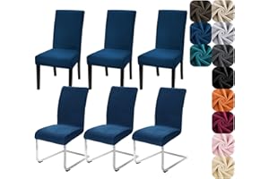 Alishomtll Dining Chair Covers Set of 6 Stretch Velvet Chair Covers for Dining Chairs Elastic Removable Chair Slipcovers Reusable Washable Chair Protector for Hotel Banquet Ceremony (Navy Blue, 6pcs)