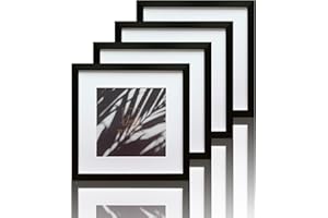 VUVUZULA 12x12 Inch Square Picture Frames Black Set of 4 Photo Frame with Mount for 8x8 Inch Photo