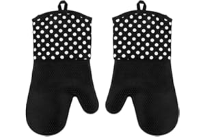 HelpCuisine® Gant Anti Chaleur - Gant Silicone Cuisine, Antidérapant. Idéal Gant pour Four, Barbecue, Lot de 2 Pieces(Noir)