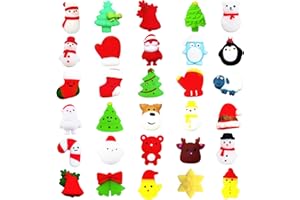 POPOYU 30 Pezzi Giocattoli Squishy Mochi di Natale, Mini Squeeze Toys, Kawaii Moji Squishy Stress Relief Toys per Bomboniere, Albero di Decorazione, Goody Bag Stuffers