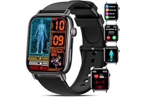 NAIXUES Montre Connectée Homme Femme avec 𝐆𝐥𝐲𝐜é𝐦𝐢𝐞, 𝐇𝐑𝐕/𝐄𝐂𝐆, 24/7 Sommeil, SpO2, Cardiofréquencemètre, 1.83" Smartwatch avec Appel Bluetooth, 140+ Sportif, IP68 Étanche Android iOS Noir