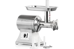 MAHLZEIT Elektryczna maszynka do mielenia mięsa ze stali nierdzewnej, srebrna, 650W - 150 kg/h | Fascynująca maszynka do mielenia mięsa z wypełniaczem do kiełbasy Obcinak do mięsa