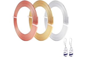 Cinvo 3 rollos de alambre plano para manualidades, alambre de aluminio, flexible, resistente al desgaste, para esculpir bisel, hacer manualidades (1 mm de grosor, 3 mm de ancho, plata, oro y oro rosa)