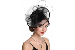 HAOJING Sinamay Flower Feather Headband Fascinator Wedding Headwear Ladies Race Royal Ascot Pillbox Wedding Cocktail Tea Party Derby Hat for Women