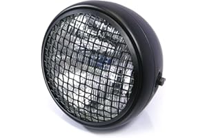 Alchemy Parts Motorbike Headlight 7.7" Matt Black Steel 12v 55W Custom Project Motorcycle Cafe Racer Scrambler- Hi/Low Beam (Black with Mesh Grill)