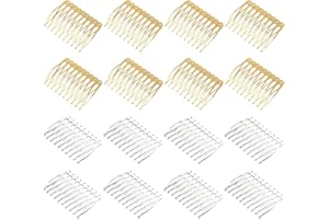 EIDUOVA 16 Pezzi Pettini Laterali in Metallo 10 Denti, pettinini per Velo, Lato per Capelli per Capelli da Donna Francese con Denti per Accessori per Capelli con Clip per Chignon Argentato & Oro