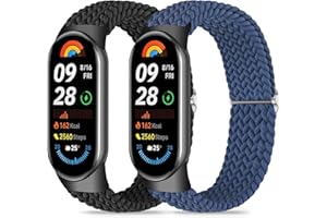 Wizvv Pleciona bransoletka Mi Band 9 / Mi Band 8 dla mężczyzn i kobiet, elastyczny, miękki nylon, pasek do zegarka, zapasowy pasek do Xiaomi Smart Band 9 / Xiaomi Smart Band 8, 2 sztuki