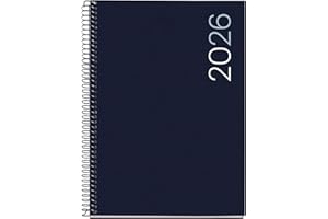 Miquelrius - Agenda 2026 semana vista, Similar A5+ (155 x 213 mm), Cubierta flexible polipropileno, Espiral, Papel 80 g/m², Planificador semanal, Español-EN-PT, Color negro