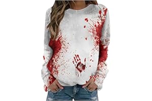 ‎TRIGLICOLEUM TRIGLICOLEUM Pullover Damen Gothic Blutiges Druck Sweatshirt Halloween Kostüm Gruseliges Oberteil Lockeres Langarmshirt Lange Ärmel Pulli Tops Mit Rundhals Hemd ohne Kapuze Party Festlich Kleidung