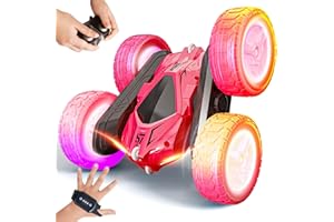 Tecnock 2024 New Remote Control Car with 360° Flip Stunt Hand Control Racing Car 2.4GHz Gesture Sensor 4WD In/Outdoor RC Car LED Flashing Car Toy 3 4 5 6 7 8+ Years Rechargeable for Boy Girl Gift Red