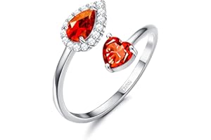 KRFY 925 Anillo de Plata de Ley para Niña Mujer | Anillo Estético de Piedra Natal | Anillo Abierto de Corazón Ajustable de Confort | Regalo de Cumpleaños para Chicas Adolescente