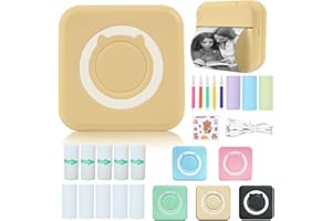 ZAKVOP Mini Impresora para Movil, Impresora Fotográfica,impresora Bluetooth termica con 13 Rollos de Pape,impresora portatil inalambrica para Lista Fotos Nota,impresora pegatinas para iOS y Android -Amarillo
