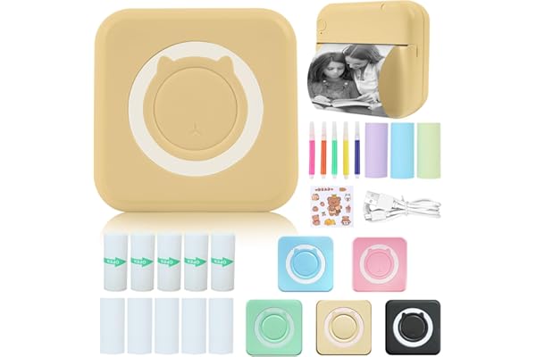 Mini Impresora para Movil, Impresora Fotográfica,impresora Bluetooth termica con 13 Rollos de Pape,impresora portatil inalambrica para Lista Fotos Nota,impresora pegatinas para iOS y Android -Amarillo
